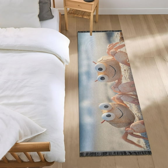 Cute Crabs on The Beach Bedside Runner Rug 2'x 6' Non Slip Carpet Floor Mat Area Rug