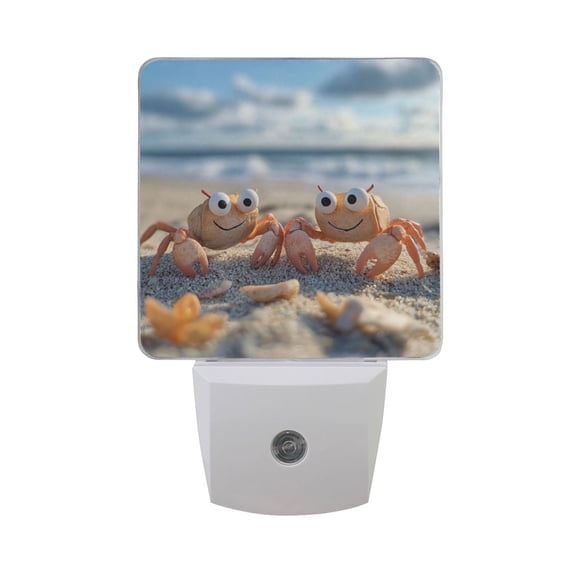 Cute Crabs on The Beach LED Night Light with Smart Sensor Plug Into Wall Dusk to Dawn 2 packs