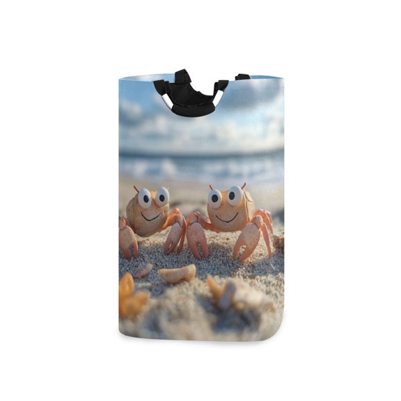 Cute Crabs on The Beach Laundry Basket with Handles Foldable Laundry Hamper Freestanding Washing Bin 50L