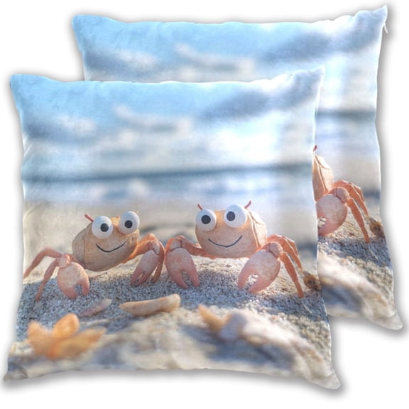 Cute Crabs on The Beach Throw Pillow Covers Pillowcases 16 x 16 Inch Home Decor 2 Packs for Bedroom Sofa