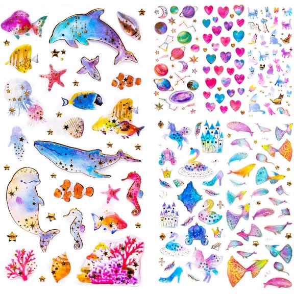 Cute Craft Stickers, Aesthetic Glitter, Tear-Resist, Waterproof Decals for Laptop, Water Bottle, Hydroflasks, Scapbooking, Planner Pack for Teens, Girls, Kids - Classic
