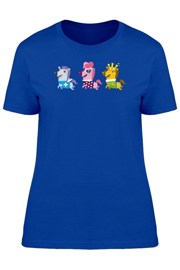 Cute Crazy Colorful Horses T-Shirt Women -Image by Shutterstock, Female Small
