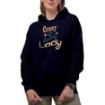 thumbnail image 1 of Cute Crazy Lipstick Lady, Beauty Themed Merch Gift for Makeup Artist or Lovers, Cosmetologists & Beauticians, Navy Blue Hooded Sweatshirt or Hoodie, X-Large, 1 of 5