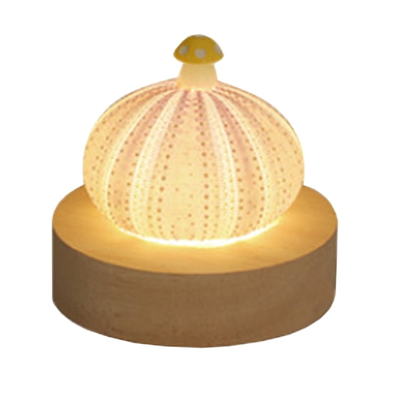 Cute Creative Shell Mushroom Night Light With Wooden Base