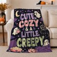 thumbnail image 1 of Cute Creepy decorative motif Moon Design, Festive autumn celebration Scene, Warm Flannel Blanket for Living Room and Reading Nook with Detailed Artwork, Art Lovers Christmas Gift, Festive Home Decor, 1 of 9