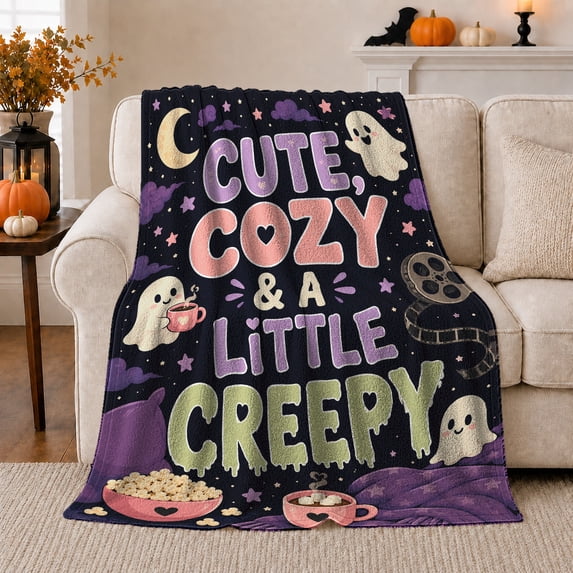 Cute Creepy decorative motif Moon Design, Festive autumn celebration Scene, Warm Flannel Blanket for Living Room and Reading Nook with Detailed Artwork, Art Lovers Christmas Gift, Festive Home Decor
