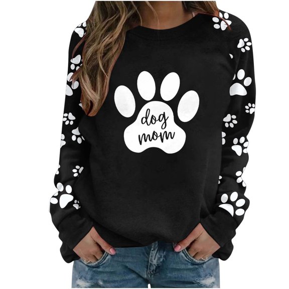 Cute Crew Neck Sweatshirts for Women Spring Fall Fashion Long Sleeve Graphic Print Pullover Tops Casual Workout Shirts(Black,XL)
