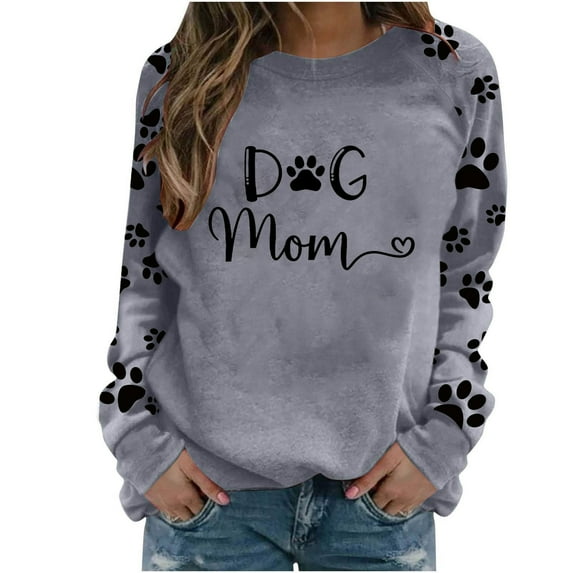 Cute Crew Neck Sweatshirts for Women Spring Fall Fashion Long Sleeve Graphic Print Pullover Tops Casual Workout Shirts(Gray,S)