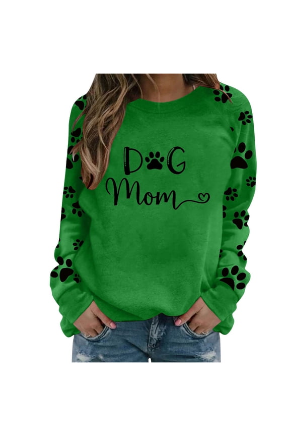 Cute Crew Neck Sweatshirts for Women Spring Fall Fashion Long Sleeve Graphic Print Pullover Tops Casual Workout Shirts(Green,M)