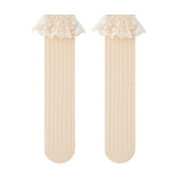 Cute Crew Socks for Toddle Girls Cotton Lace Ruffle Mid-Calf Solid Color Stretchy Soft Boot Sock 0-13 Years Kids