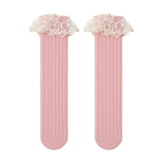 Cute Crew Socks for Toddle Girls Cotton Lace Ruffle Mid-Calf Solid Color Stretchy Soft Boot Sock 0-13 Years Kids