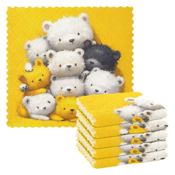 Cute Critter Stacking Kitchen Cloth Dish Towels for Drying Washing Absorbent Dish Rags 6 Pack
