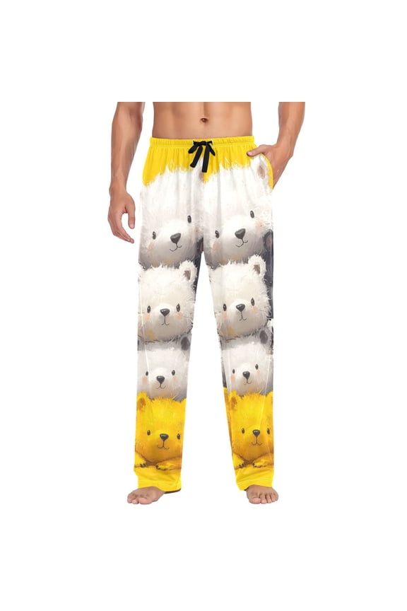 Cute Critter Stacking Mens Cotton Pajama Pant Sleep and Lounge Bottons with Pockets