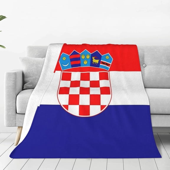 Cute Croatia Flag Patriotic Blanket Lightweight Cozy Warm Croatian Flag Throw Blanket for Sofa Couch Bed 80"X60"