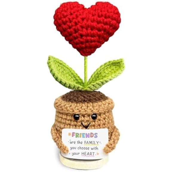 Cute Crochet Heart Flower, Friendship Cheer Up Gifts for Women on Birthday, Friends are The Family We Choose Positive Crochet, Appreciation Gifts for Coworkers, Friends, Men, Bestie