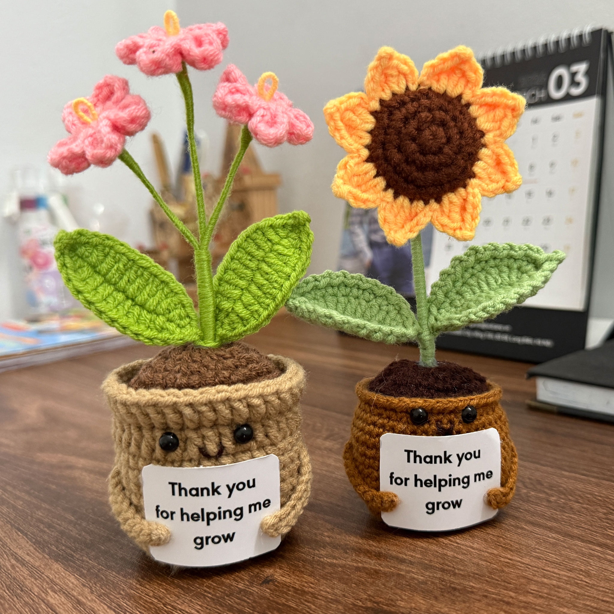Teacher Gifts, Thank You For Helping Me Grow, Knitted Sunflower