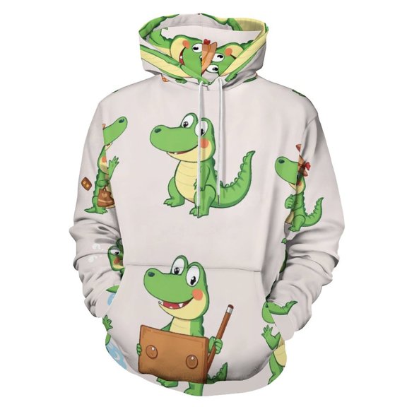Cute Crocodile Cartoons(2) Men's Women Vintage 3D Hooded Sweatshirt - All-Season Loose Fit Streetwear