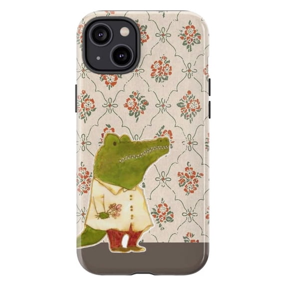 Cute Crocodile Flower Phone Case, Vintage Floral Aesthetic Alligator Phone Cover for iPhone 17 16 15 14 13 12 11 Pro Plus Mini