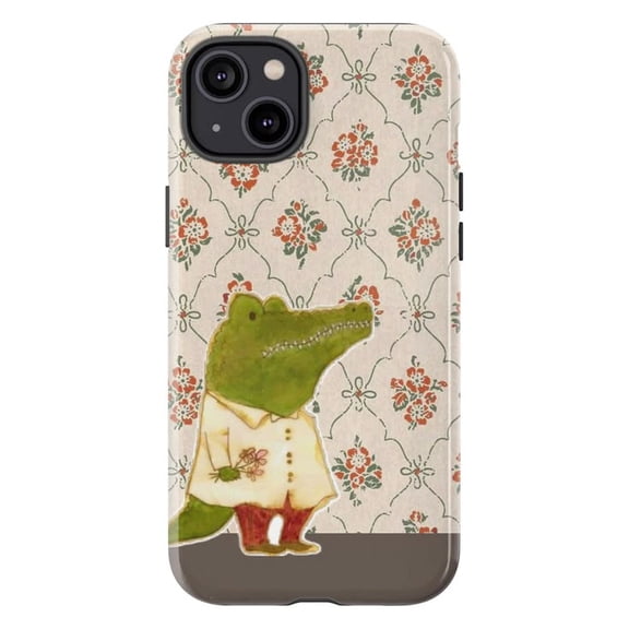 Cute Crocodile Flower Phone Case, Vintage Floral Aesthetic Alligator Phone Cover for iPhone 17 16 15 14 13 12 11 Pro Plus Mini