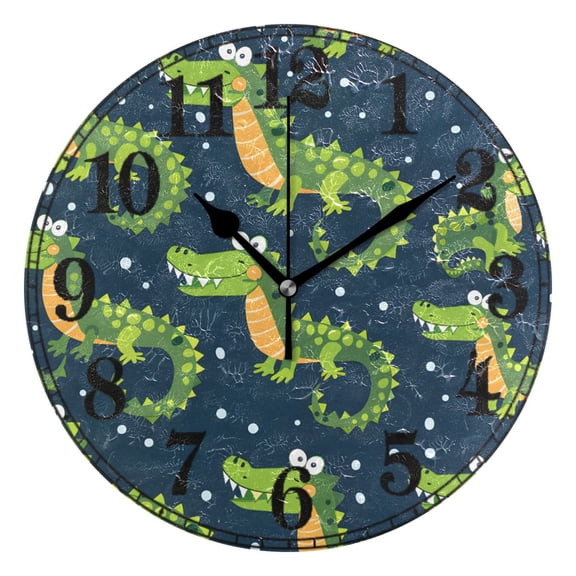 Cute Crocodile Hand Drawn Silent Wall Clock 10" Non-Ticking Battery Clock