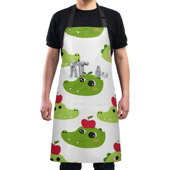 Cute Crocodile Head with Apply Kitchen Apron with 2 Pockets Adjustable waterproof Cooking Aprons for Women Men Chef
