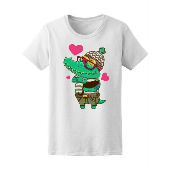 Cute Crocodile Holding Cat Love T-Shirt Women -Image by Shutterstock, Female Medium