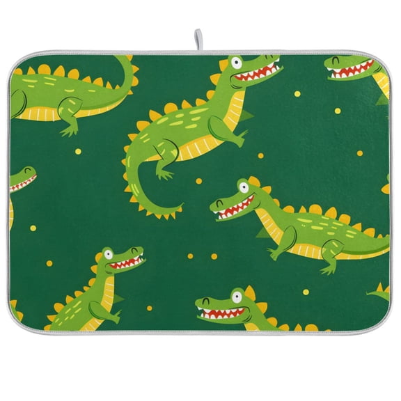 Cute Crocodile Print Dish Drying Mats Kitchen Mat Microfiber Counter Absorbent Dish Pad Drainer Rack 18"x24"