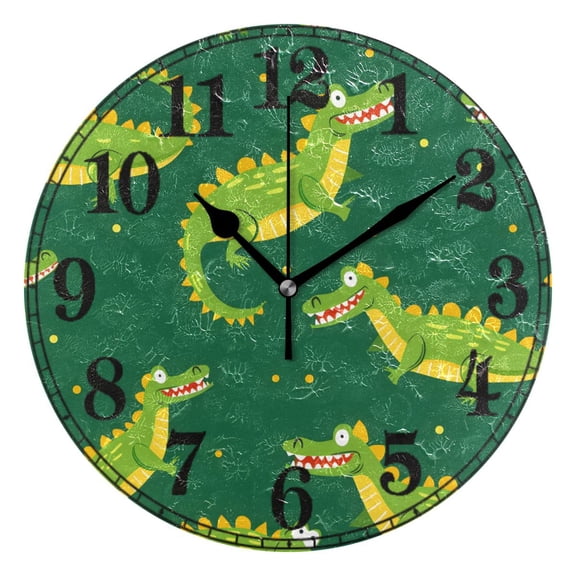 Cute Crocodile Print Silent Wall Clock 10" Non-Ticking Battery Clock