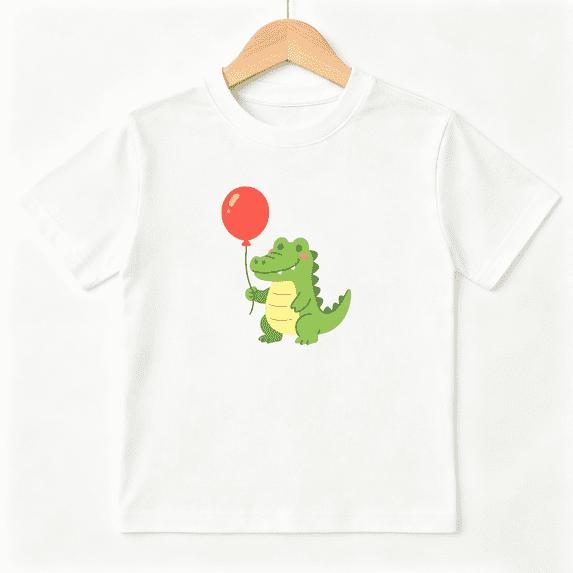 Cute Crocodile Red Balloon Boys Graphic Tee, Simple Animals 100% Cotton Kids Short Sleeve T-Shirt 4-13Y