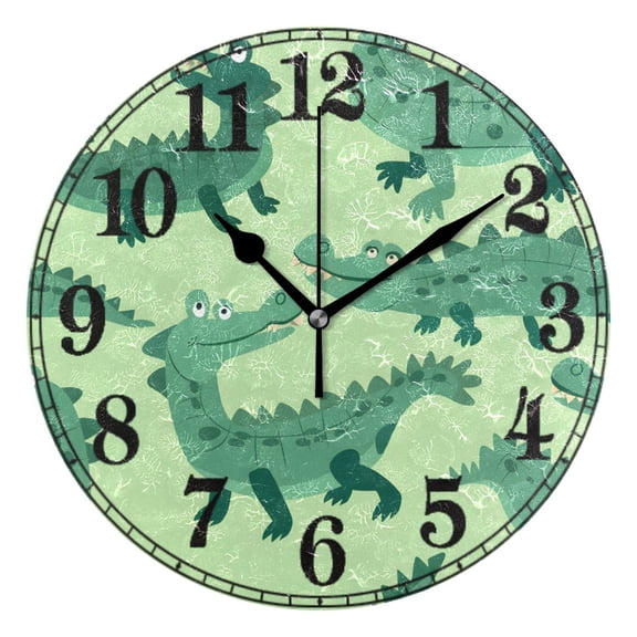 Cute Crocodile Silent Wall Clock 10" Non-Ticking Battery Clock