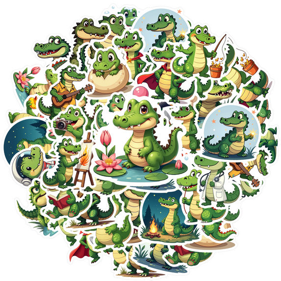 Cute Crocodile Stationery Stickers Animal DIY Stickers Teacher Reward Stickers for Laptop Suitcase Phone