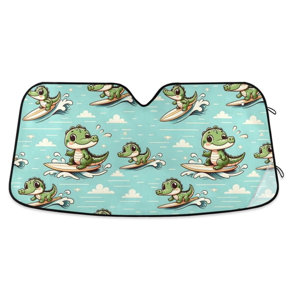Cute Crocodile Surfing Car Windshield Sun Shade Foldable Car Front Window Visor Heat and UV Protection 53x23.5
