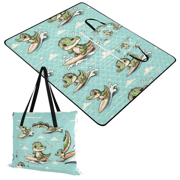 Cute Crocodile Surfing Extra Large Picnic Beach Blanket Waterproof Sand Proof Portable Outdoor Mat 60x80