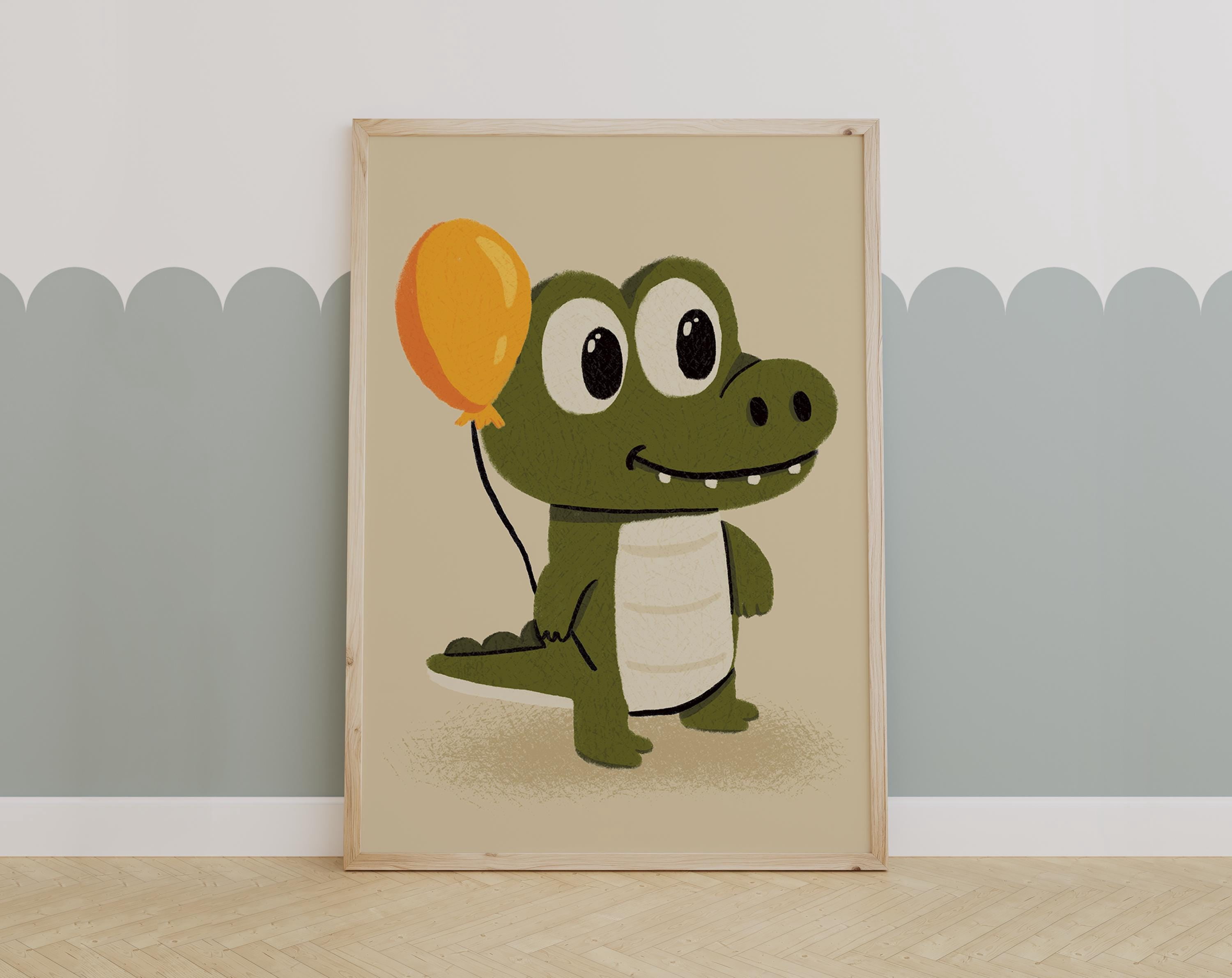 Cute Crocodile With Balloon Nursery Art For Jungle Animal Playroom ...