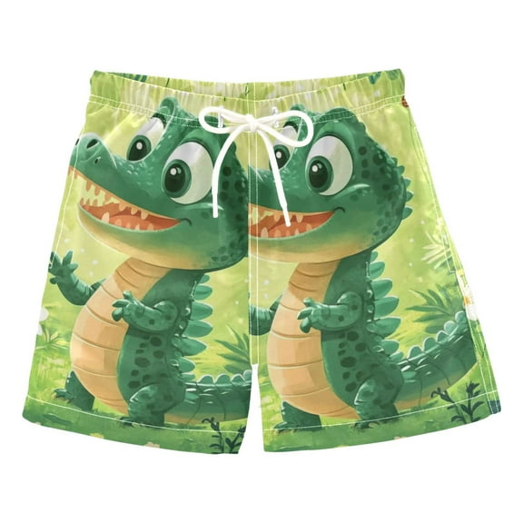 Cute Crocodile with Butterflies Boys Swim Trunks Quick Dry Boy Swim Shorts for 3-14 Years