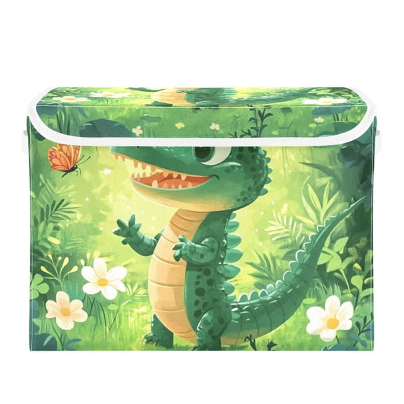 Cute Crocodile with Butterflies Large Storage Bins with Linen Collapsible Lid Storage Box 16.7 x 12.6 x 11.8in