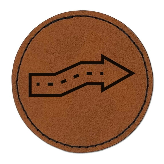 Cute Crooked Arrow 2.5" Faux Leather Round Engraved Iron-On Patch - Brown