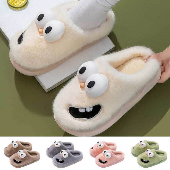 Cute Crooked Mouth Slippers For Women, Warm Memory Foam Comfy House Slippers With Anti-Skid Rubber Sole For Indoor And Outdoor Coffee 43