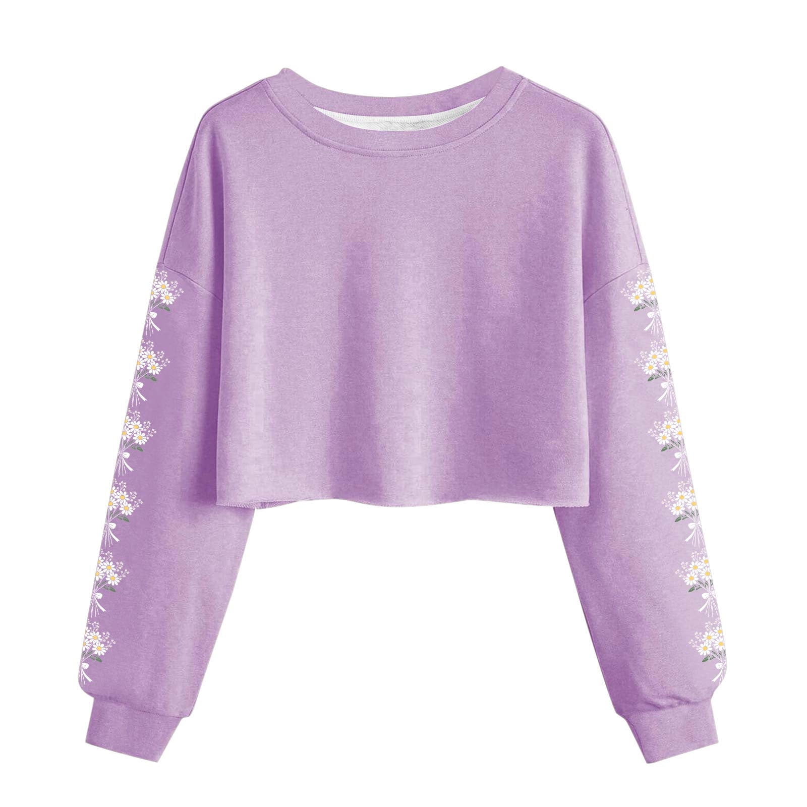 Cute Crop Sweatshirts for Women Daisy Floral Printed Teen Girls Long ...