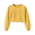 thumbnail image 1 of Cute Crop Tops for Women Solid Color Fashion Crew Neck Long Sleeve Loose Pullover Sweatshirts Spring Fall Cozy Outfits(Yellow,S), 1 of 5