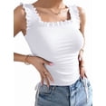 thumbnail image 1 of Cute Crop Tops for Women Tank Tops Ribbed Ruffle Strap Square Neck Womens Trendy Going Out Preppy Tops White L, 1 of 7