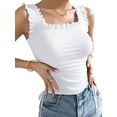 thumbnail image 1 of Cute Crop Tops for Women Tank Tops Ribbed Ruffle Strap Square Neck Womens Trendy Going Out Preppy Tops White M, 1 of 9