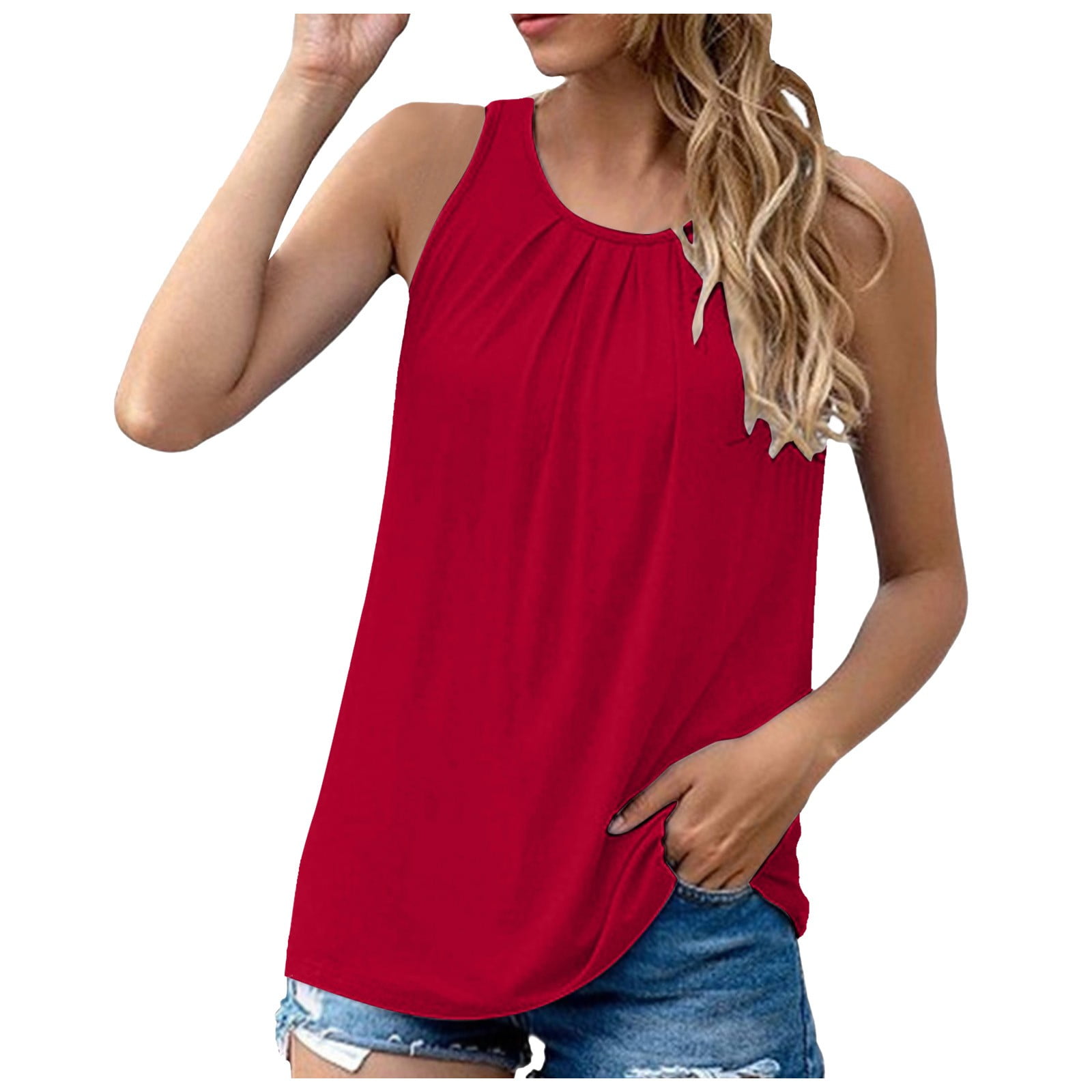 Cute Cropped Tops for Women, Round Neck Tunic Tank Tops Printed Short