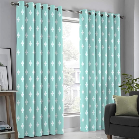 Cute Cross Curtains Blackout Simple Geometric Pattern Darkening Curtain Mint Green Thermal Insulated Window Treatments Decor For Living Room Bedroom Curtain-52"W x 90"L (Pack of 2)