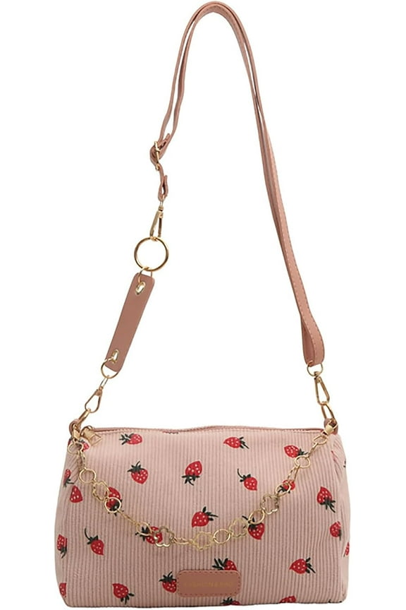 Cute Crossbody Bag for Women Strawberry Purse Corduroy Tote Bag Fashion Chain Aesthetic Handbags Travel Bags