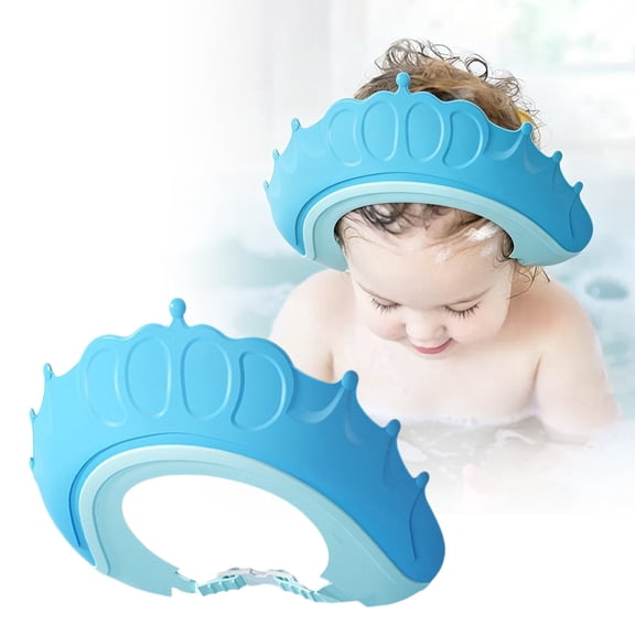 Cute Crown Shape Shower Cap Shield, Adjustable Silicone Head Protector, Ear Covers for Shower, Visor Hat for Eye And Ear Protection, Hair Washing Bathing Cap Shield Shower Visor Shampoo Cap,Blue