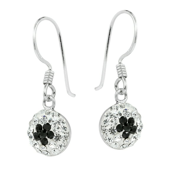 Cute Crystal Black Daisy Dome Sterling Silver Dangle Earrings