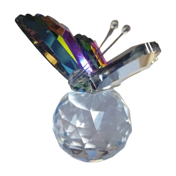 Cute Crystal Butterfly Figurine Decor, Handmade Glass Butterfly Statue with Crystal Ball Base, Animal Ornament Collectible Gifts for Women, Multicolor