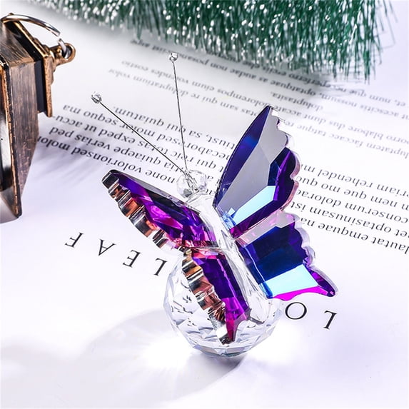 Cute Crystal Butterfly Figurine Decor, Handmade Glass Butterfly Statue with Crystal Ball Base, Animal Ornament Collectible Gifts for Women, Purple