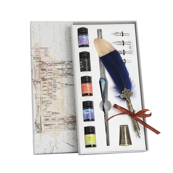 Cute Crystal Dip Pen Feather Set Manual Gradient Color Writing Ink Pen Student Stationery Quill 17ml Stationery Set
